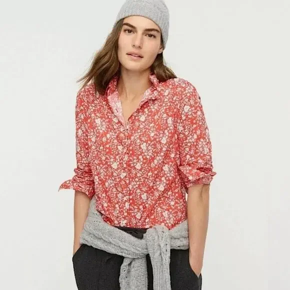 J Crew Red Button Down Shirt Liberty Fabrics 0 - Picture 3 of 8